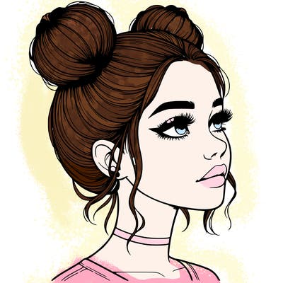 realistic girl with buns on the top of her head