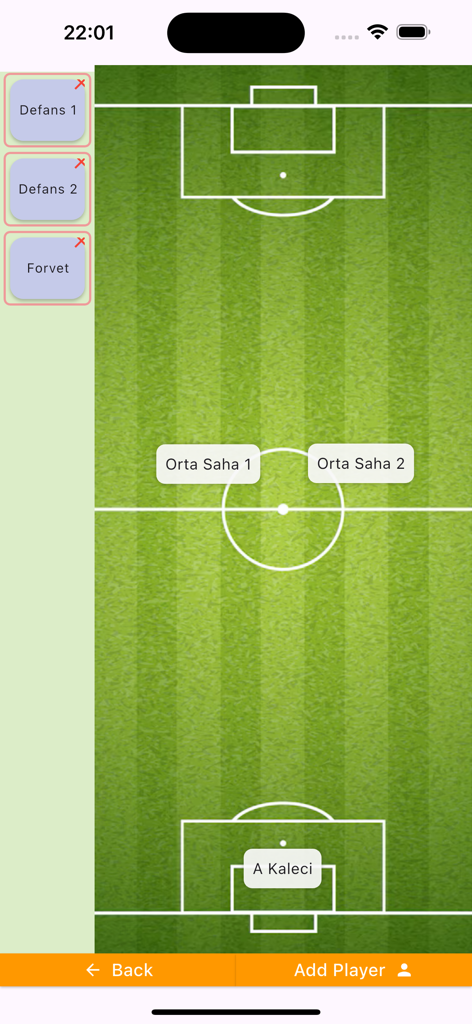 Halı Saha Kadro - A digital soccer pitch interface for organizing player positions and team lineups