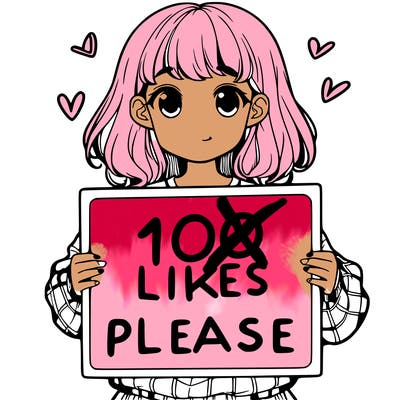 a girl holding a sign saying 100 likes please