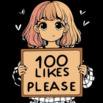 a girl holding a sign saying 100 likes please
