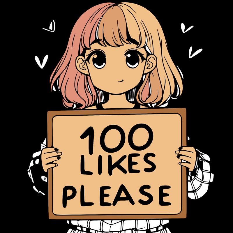 a girl holding a sign saying 100 likes please