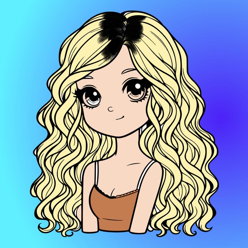 realistic  cute girl long curly hair
