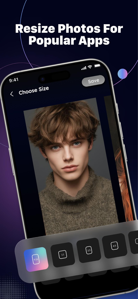 SnapMaster: Storage Cleaner - SnapMaster app interface showing photo resizing options for popular social media apps with different aspect ratios