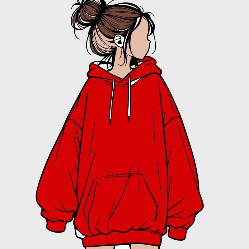realistic girl with a oversized sweatshirt on and a bun