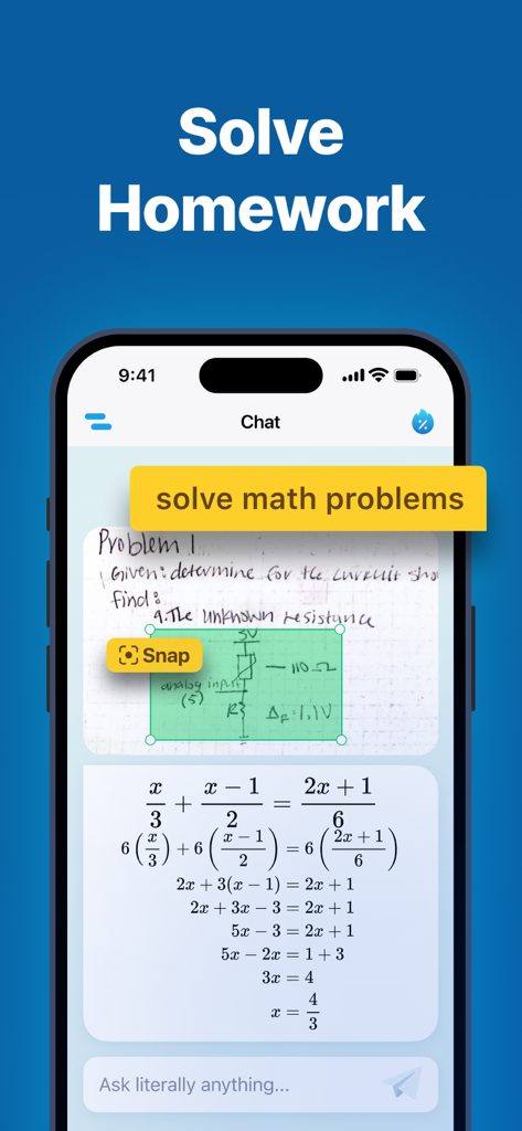 Aplicación ChatAI Assistant resolviendo un problema matemático a partir de una foto