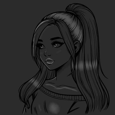 realistic girl with a high ponytail