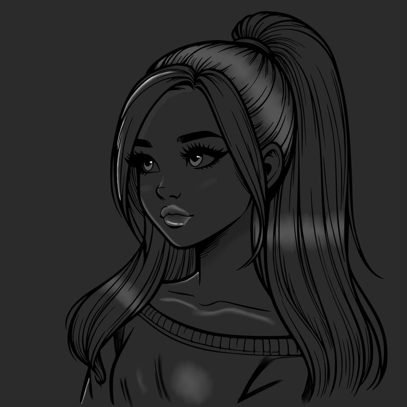 realistic girl with a high ponytail