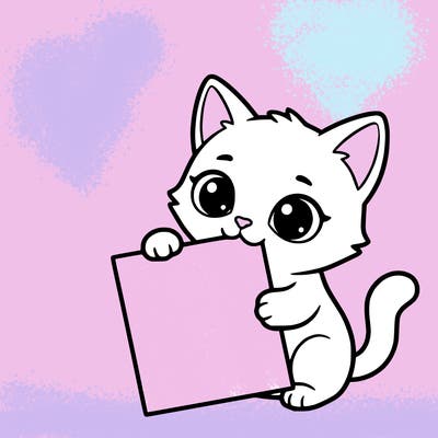 a small cat with a blank sheet of paper in its hand. the cat is sooooooo cute!