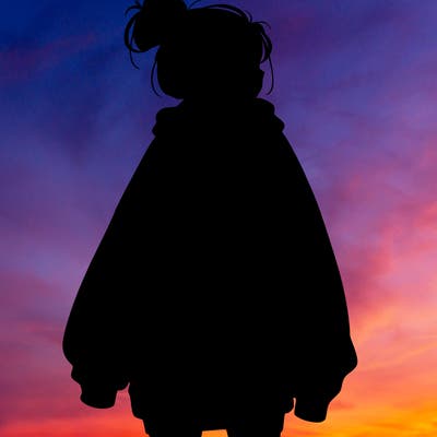 realistic girl with a oversized sweatshirt on and a bun