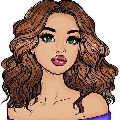 realistic girl with wavy hair and lips
