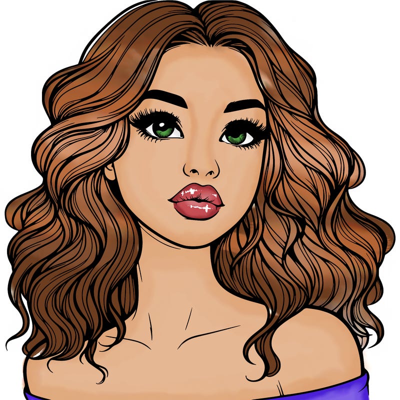 realistic girl with wavy hair and lips