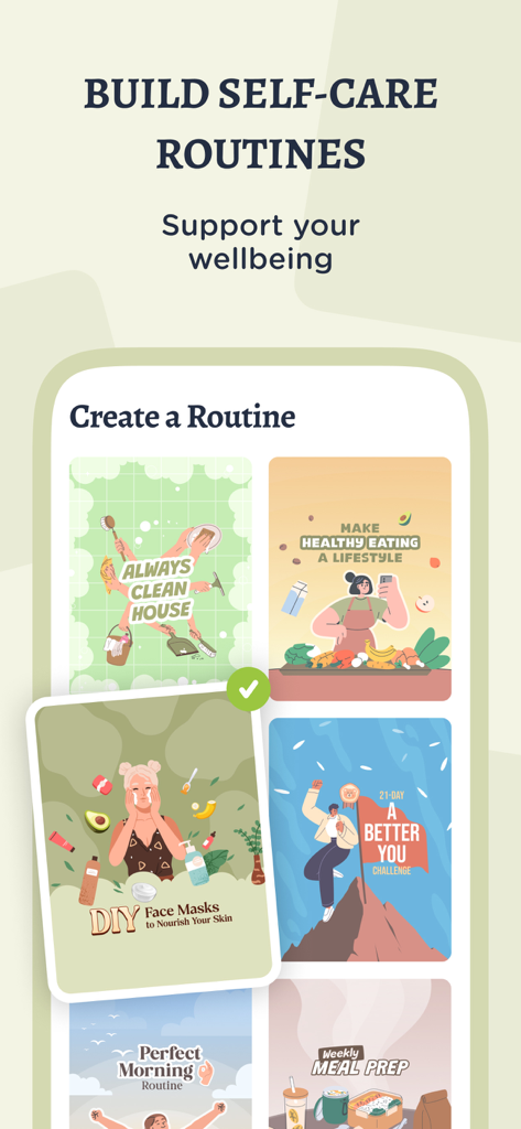 TeddyCare: Daily Routine Plan - マスク、きれいな家、健康的な食事を含む、厳選されたセルフケアルーティンカードのセレクション。