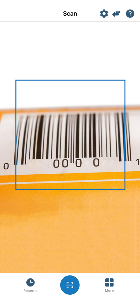 FoodSwitch - A mobile app interface showing a barcode scanner frame focused on a product label for nutritional analysis