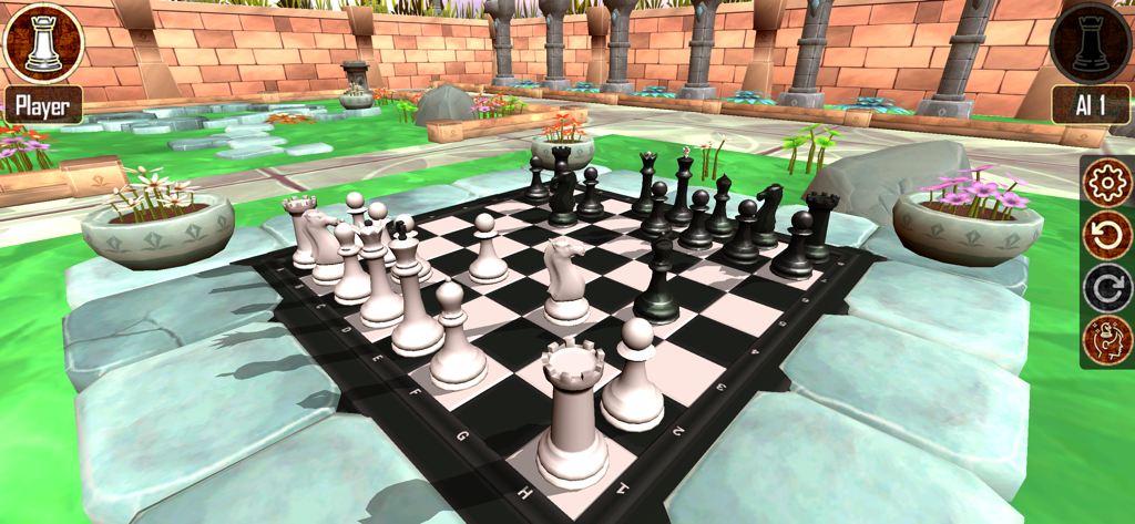Warrior Chess - A high resolution 3D chess board with pieces in a themed garden location.