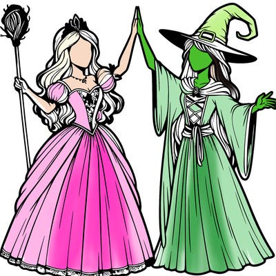 detailed realistic split of a princess and a witch