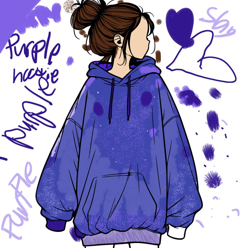 realistic girl with a oversized sweatshirt on and a bun
