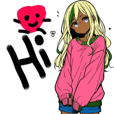 manga teen girl  in a sweater and baggy pants