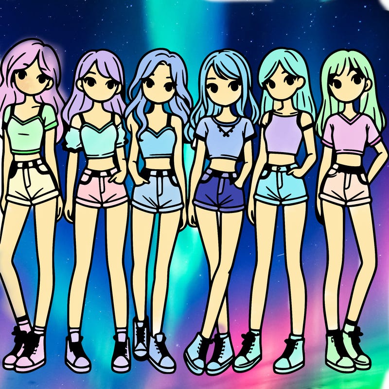 a group of girls wearing crop tops and shorts