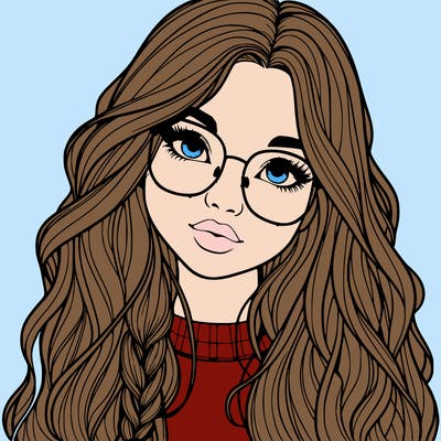 girl with long hair and freckles and glasses realistic