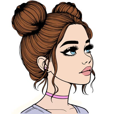 realistic girl with buns on the top of her head