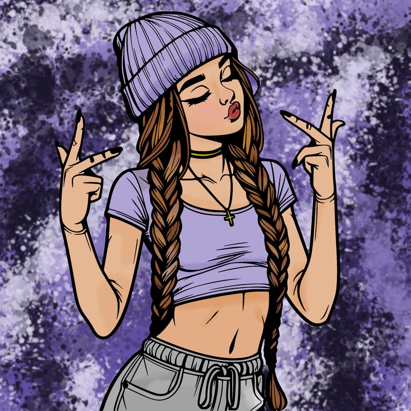 realistic teenage girl with braids and a beanie and crop top doing 🫶🏼