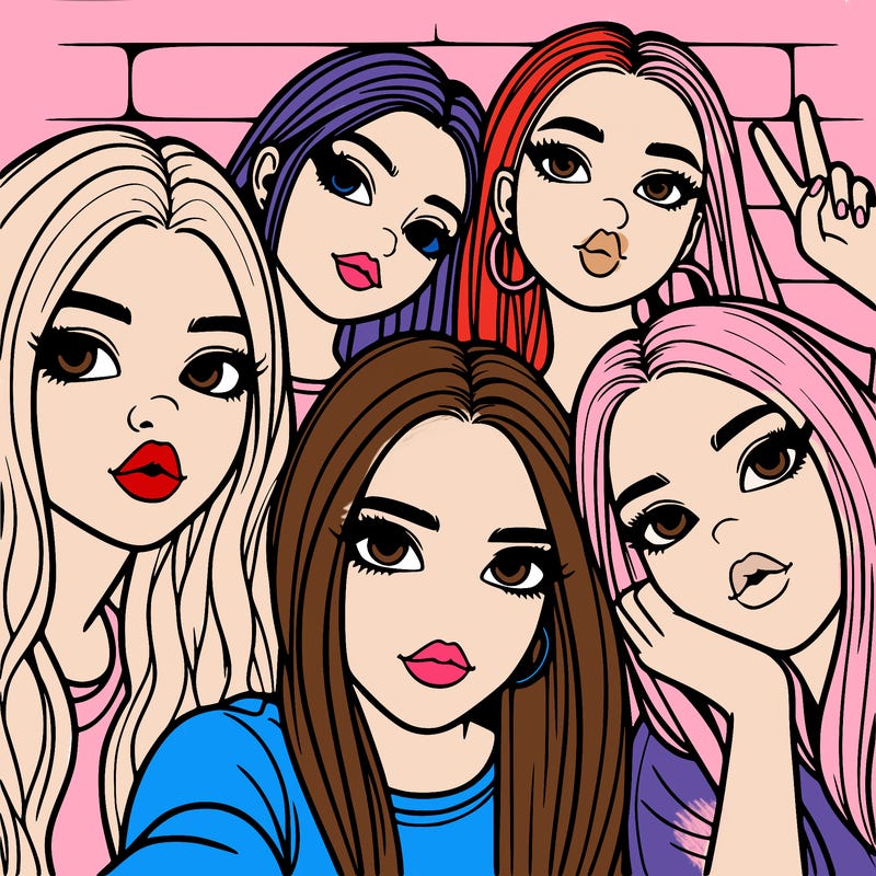 group of teen girls friends y2k up close in a selfie