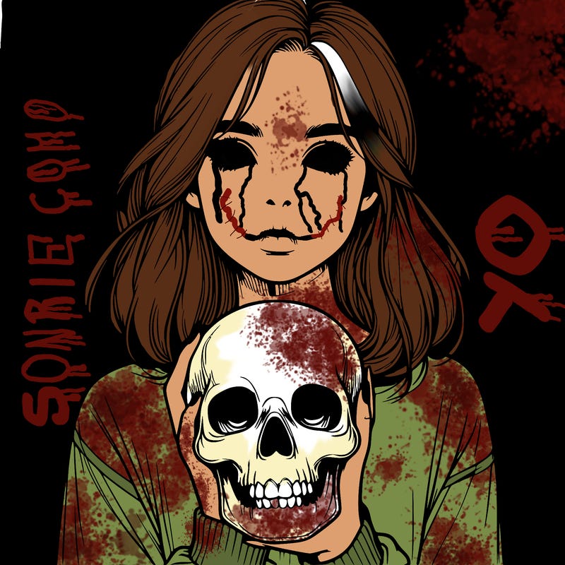 realistic girl holding a skull