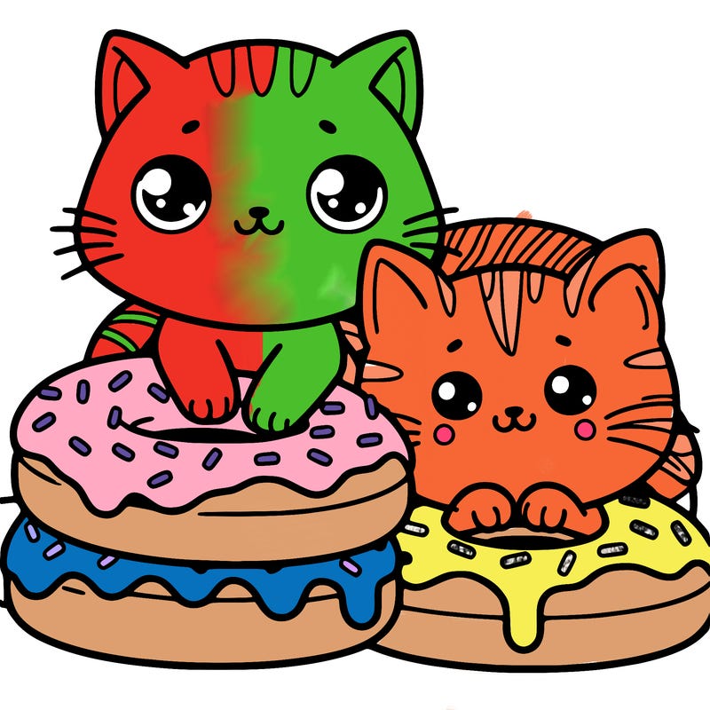 cute cats and a stack of doughnuts