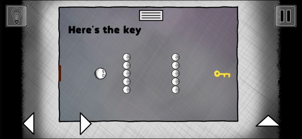 Livello minimalista nel puzzle game logico That Level Again 2 che mostra un personaggio e una chiave dorata.