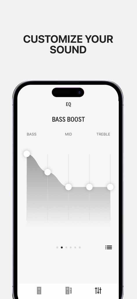 UE BOOM app equalizer interface showing bass boost settings