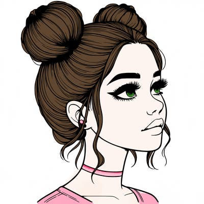 realistic girl with buns on the top of her head