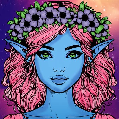 realistic female elf with flower crown