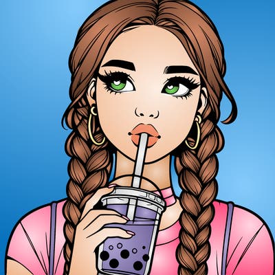 realistic girl with braided hair drinking boba