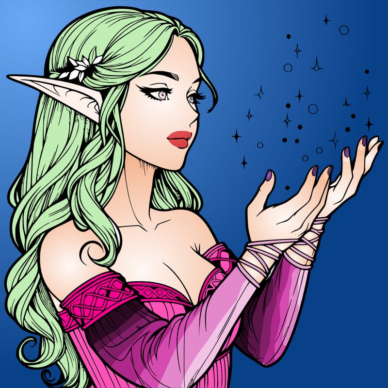 realistic elf girl doing magic