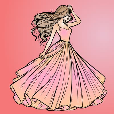 realistic woman with dress flowing in the wind