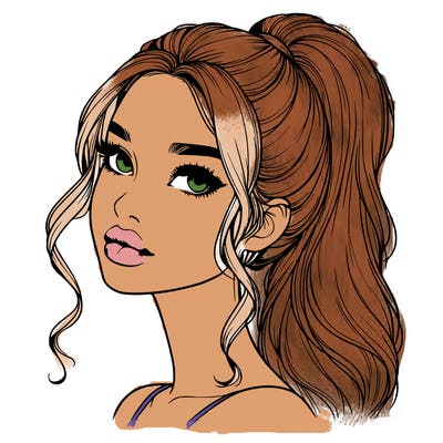 realistic girl with a ponytail on her hair and lips