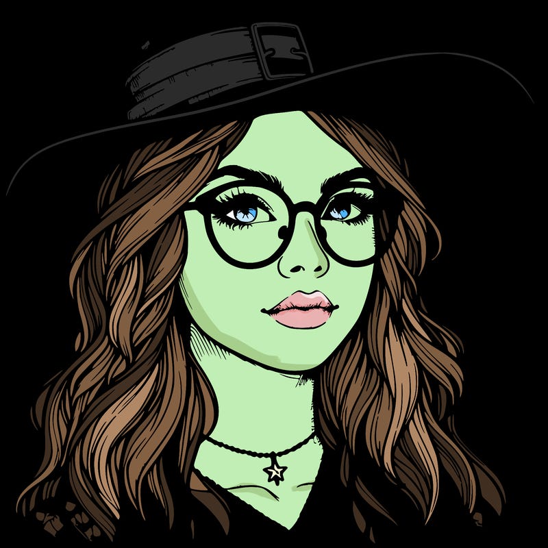 a witch with glasses realistic