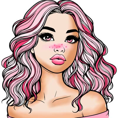 realistic girl with wavy hair and lips