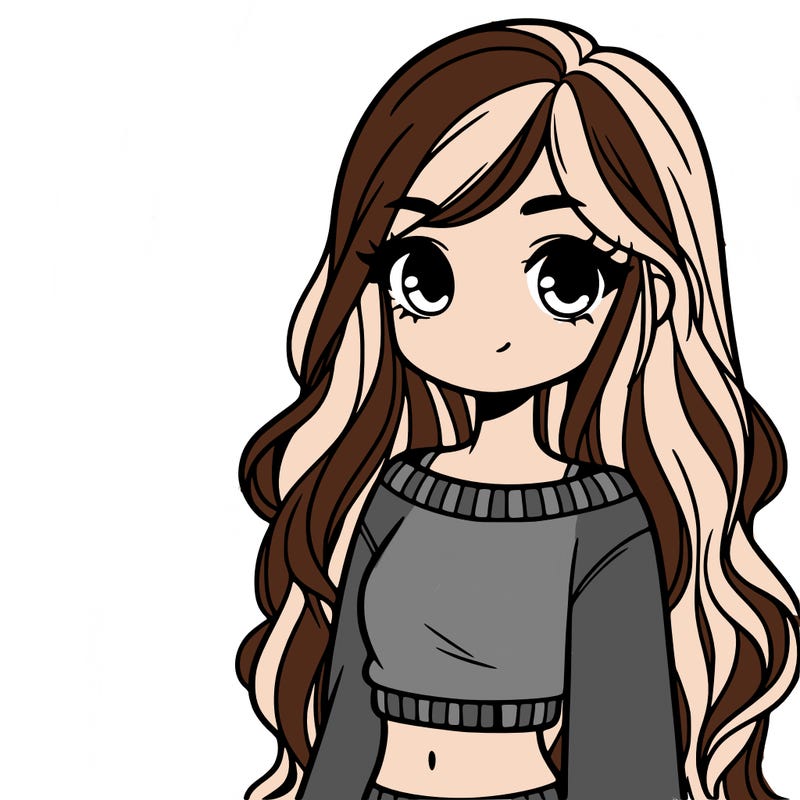 girl with long hair and a crop top with a sweater