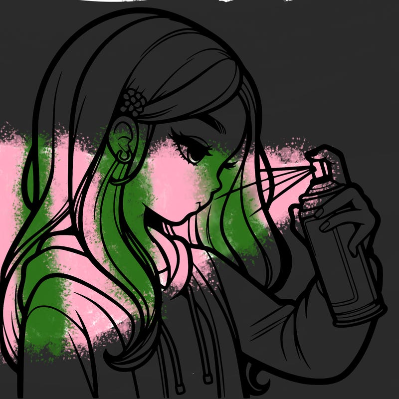 a realistic girl spray painting