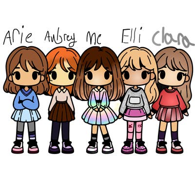 5 girls standing next to each other in a line