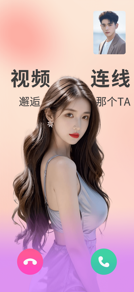 狐狸聊聊-成人情感私密交流平台 - FoxChat mobile app screenshot showing a 1-on-1 video call interface with a woman and call buttons