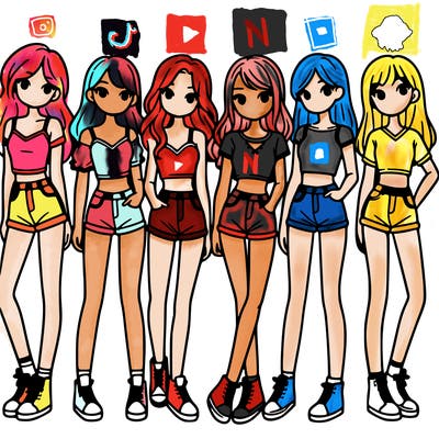 a group of girls wearing crop tops and shorts