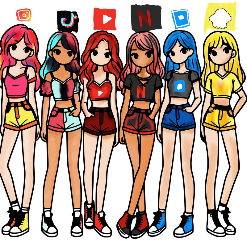 a group of girls wearing crop tops and shorts