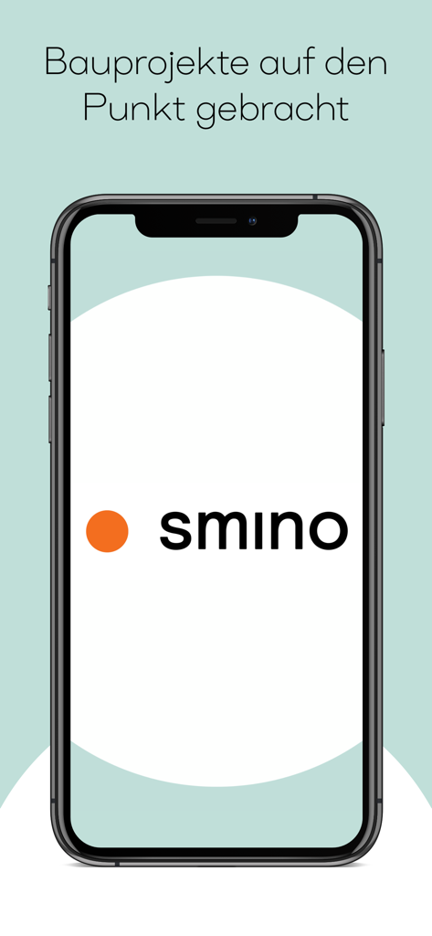 smino - Smartphone displaying the smino logo and construction project management branding