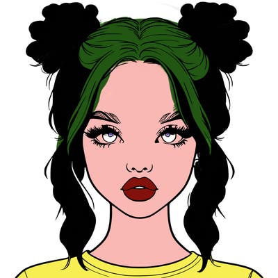realistic girl with two buns in hair and lips