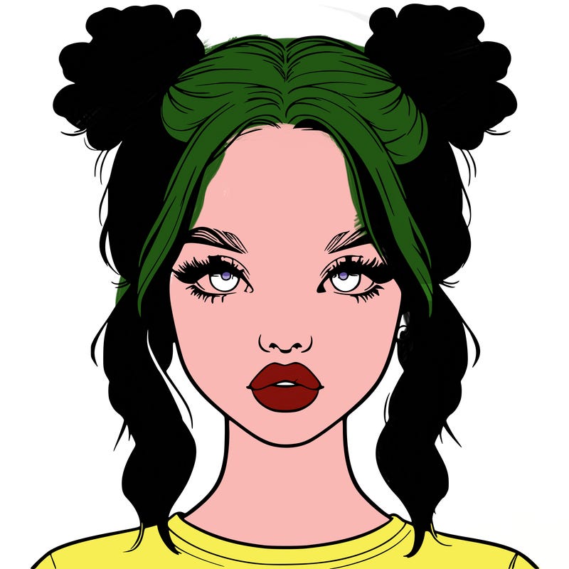realistic girl with two buns in hair and lips