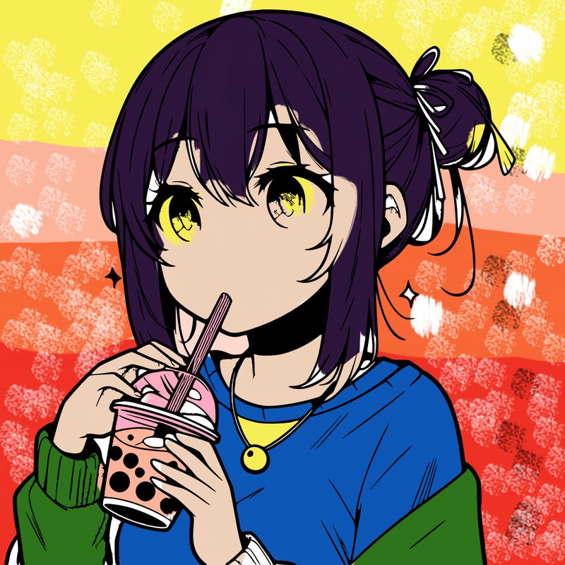manga character drinking boba