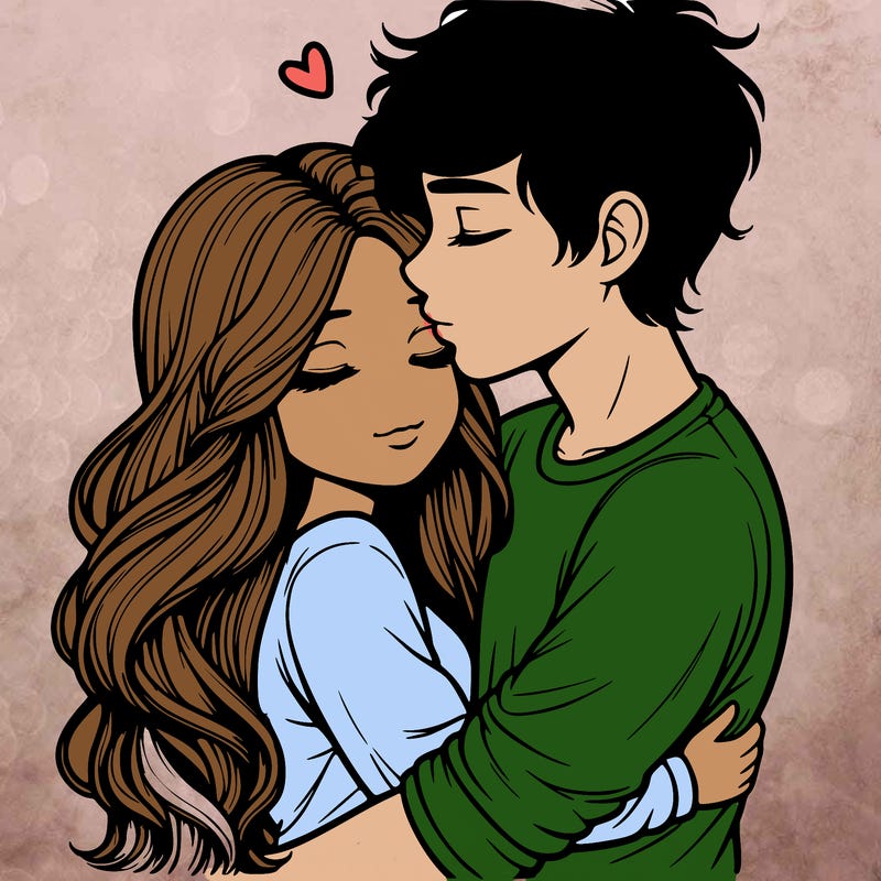 a realistic couple boy and girl hugging and kissing