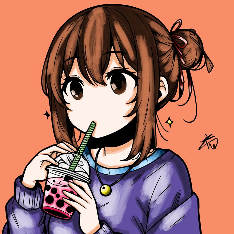 manga character drinking boba